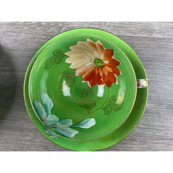 Taiyo China Tea Cup and Saucer Set Floral with Gold Trim Made in Occupied Japan - Picture 2 of 16